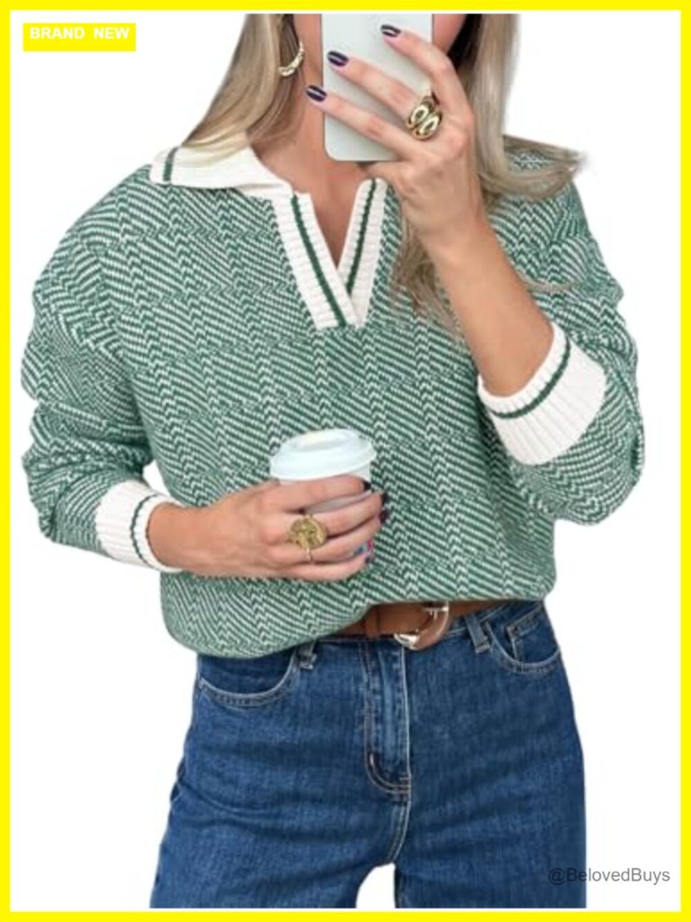 Chunky Knit V-Neck Pullover Sweater with Lapel Collar